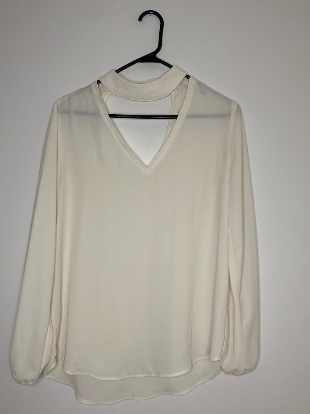 Veronica M Cream V-Neck Choker Cutout Sheer Blouse